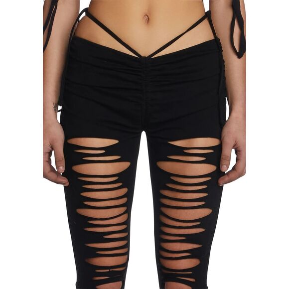 Dolls Kill Darker Wavs Women's Sz Small Black Echo V-Cut Cut-Out Bell Bottoms - Picture 11 of 12